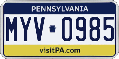 PA license plate MYV0985