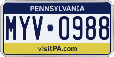 PA license plate MYV0988