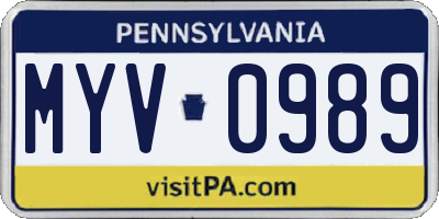PA license plate MYV0989
