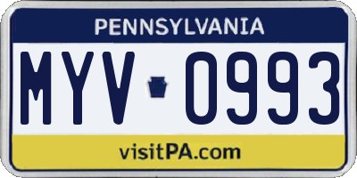 PA license plate MYV0993