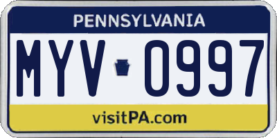 PA license plate MYV0997