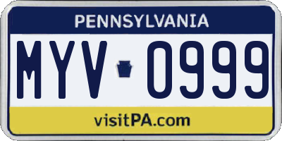 PA license plate MYV0999