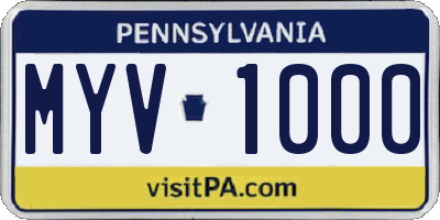 PA license plate MYV1000