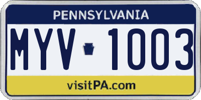 PA license plate MYV1003