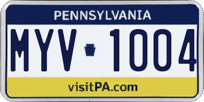 PA license plate MYV1004