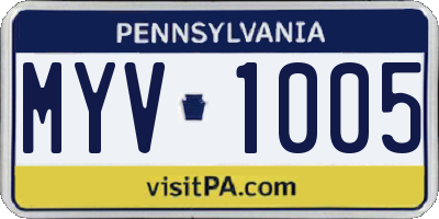 PA license plate MYV1005