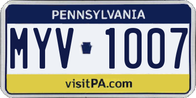 PA license plate MYV1007