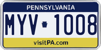 PA license plate MYV1008