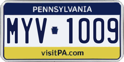 PA license plate MYV1009