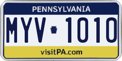PA license plate MYV1010