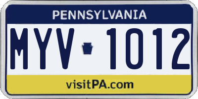 PA license plate MYV1012
