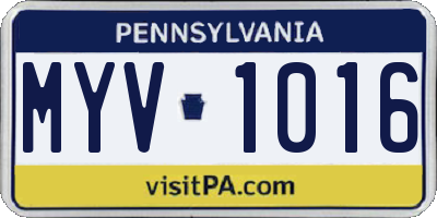 PA license plate MYV1016