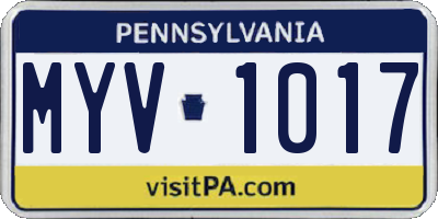 PA license plate MYV1017