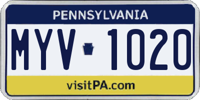PA license plate MYV1020