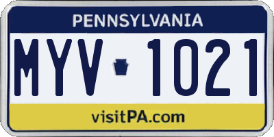 PA license plate MYV1021