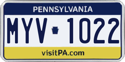 PA license plate MYV1022
