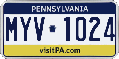 PA license plate MYV1024