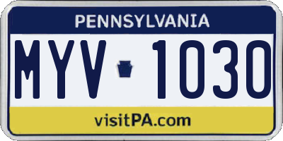 PA license plate MYV1030