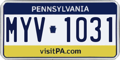 PA license plate MYV1031