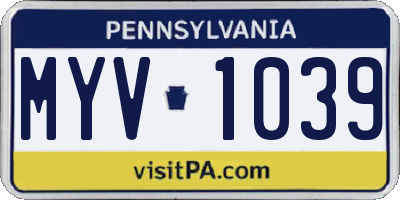 PA license plate MYV1039