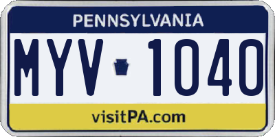 PA license plate MYV1040