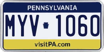 PA license plate MYV1060