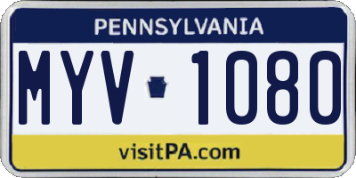 PA license plate MYV1080