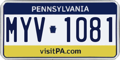 PA license plate MYV1081