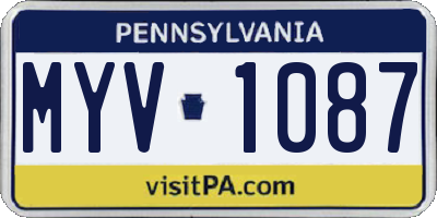 PA license plate MYV1087