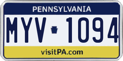 PA license plate MYV1094