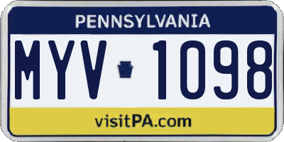 PA license plate MYV1098