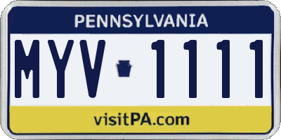 PA license plate MYV1111