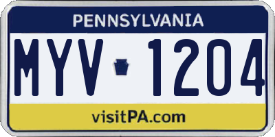 PA license plate MYV1204