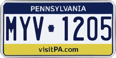 PA license plate MYV1205