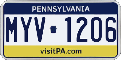 PA license plate MYV1206
