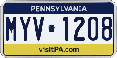 PA license plate MYV1208
