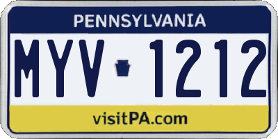 PA license plate MYV1212
