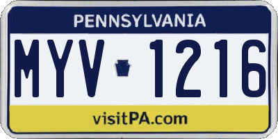 PA license plate MYV1216