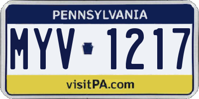 PA license plate MYV1217