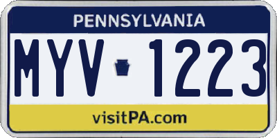 PA license plate MYV1223