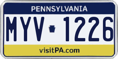 PA license plate MYV1226