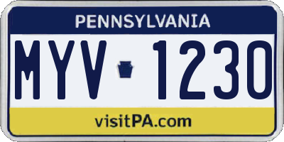 PA license plate MYV1230