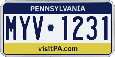 PA license plate MYV1231