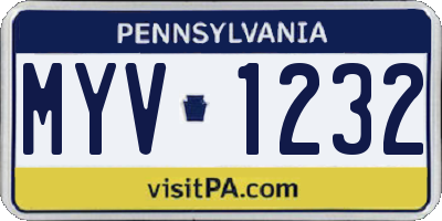 PA license plate MYV1232