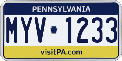 PA license plate MYV1233
