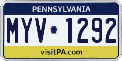 PA license plate MYV1292