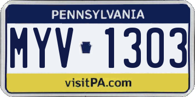 PA license plate MYV1303