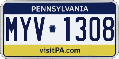 PA license plate MYV1308