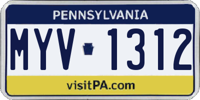 PA license plate MYV1312