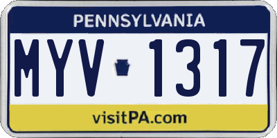 PA license plate MYV1317